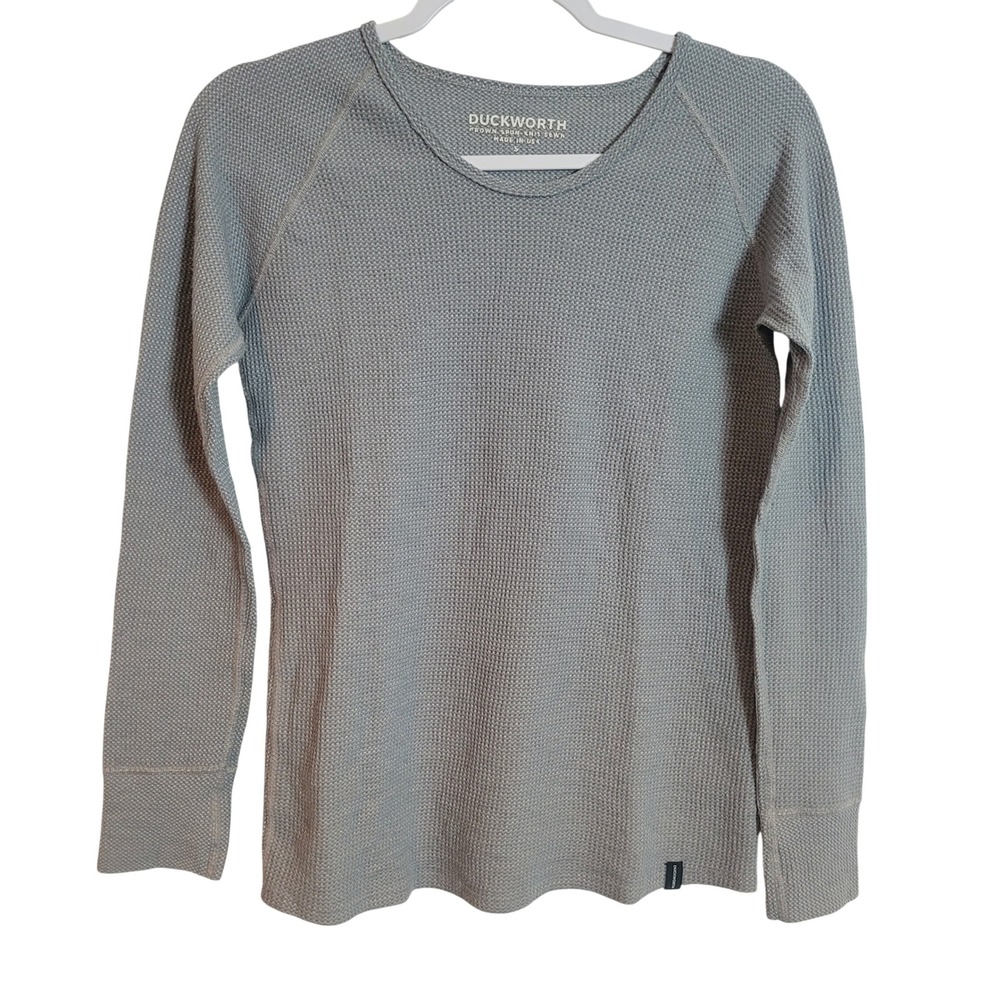 Duckworth‎ Womens Merino Wool Waffle Knit Long Sleeve Top Gray Small Made in USA